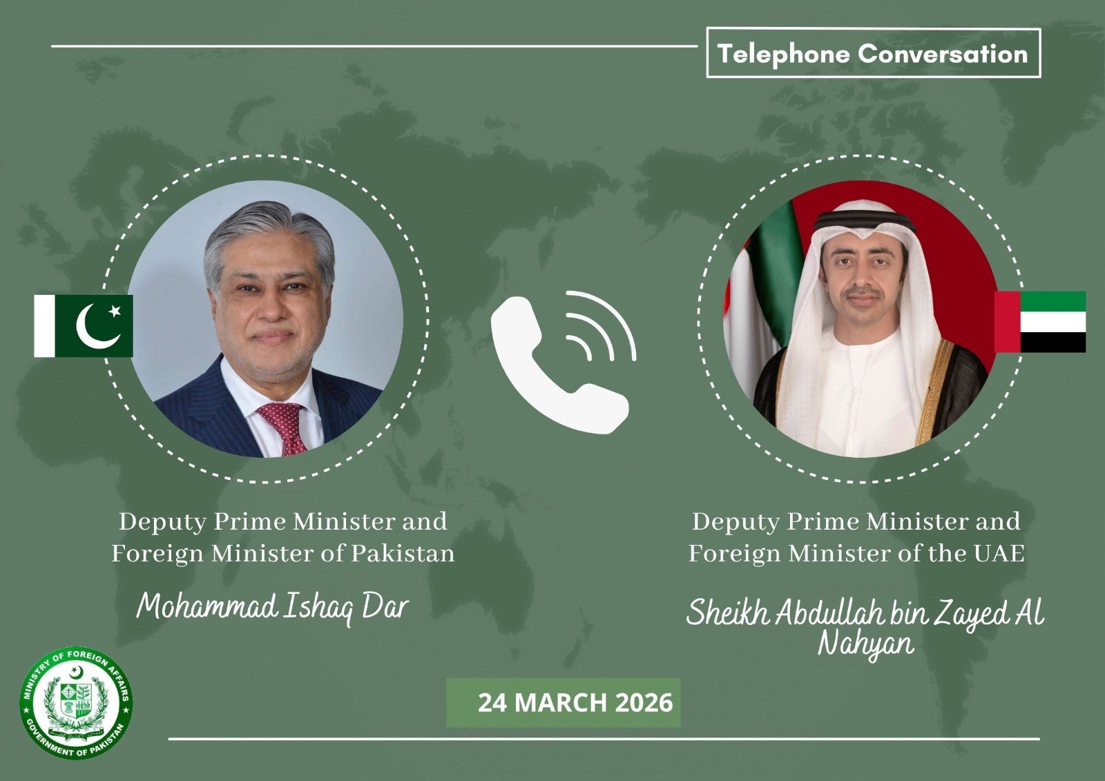 Dar, UAE FM confer on regional tensions as diplomacy ramps up to ease conflict