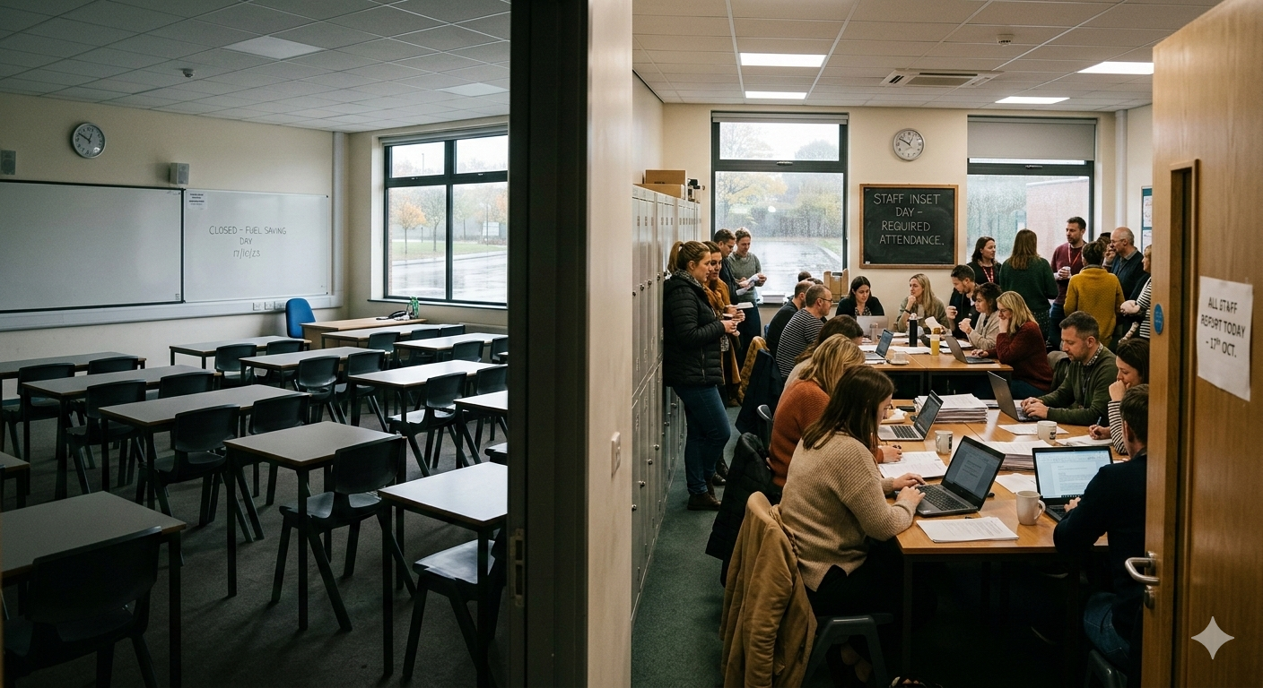 Empty classrooms, full staffrooms as teachers report despite ‘fuel-saving’ school closures