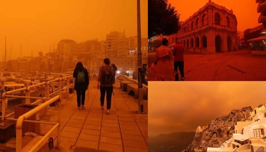 Sky turns red as Saharan dust storm sweeps across Greek islands