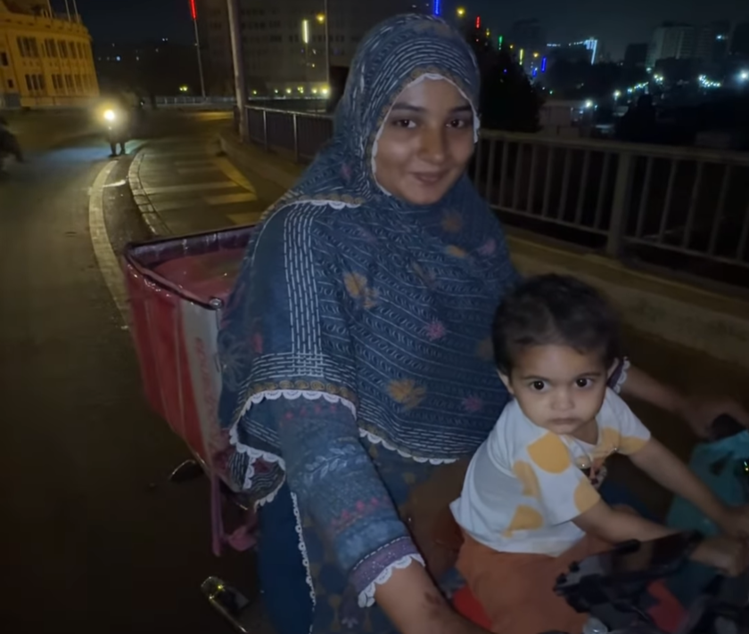 Female Foodpanda rider delivering with toddler leaves social media emotional