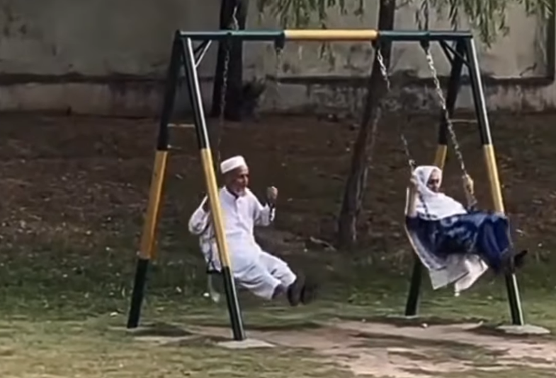VIDEO: Forget dating apps — this elderly couple on swings just won romance