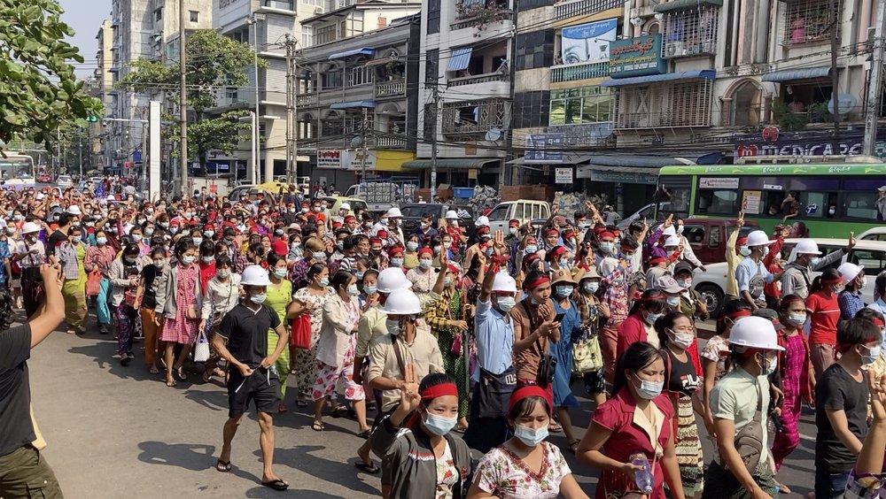 Thousands protest army takeover in Myanmar’s biggest city