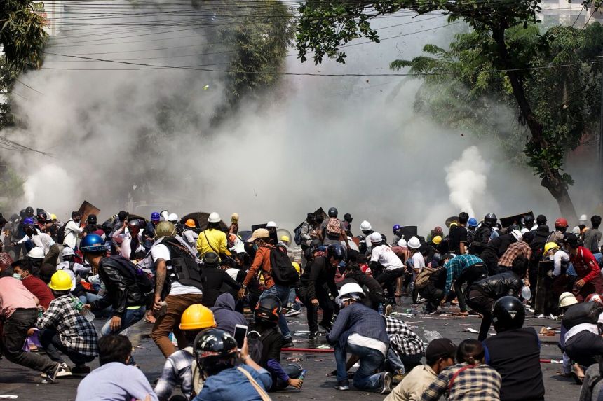 Myanmar police break up protests again after bloodiest day since coup