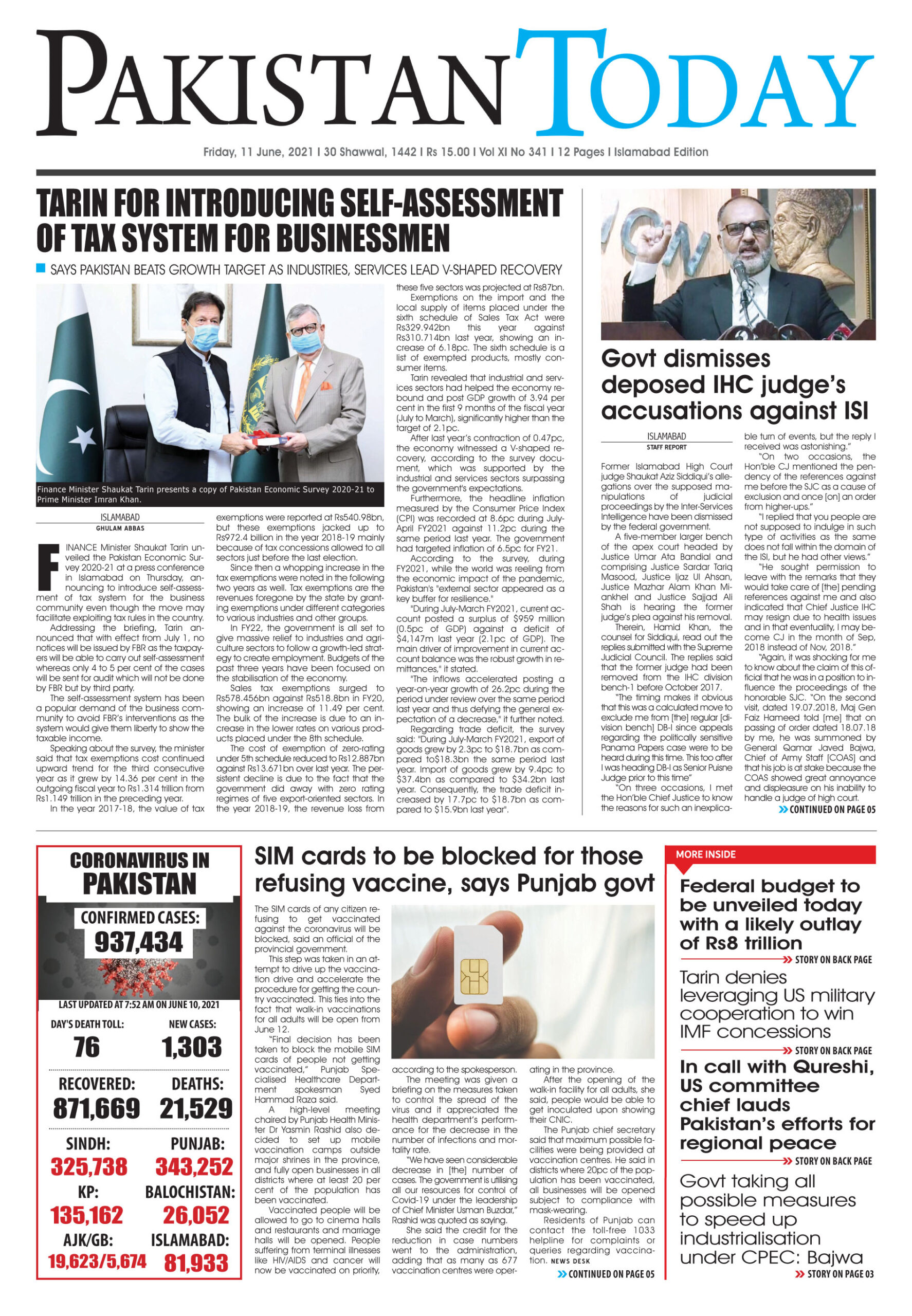 01 Front Page 11 6 21 Isb Pakistan Today
