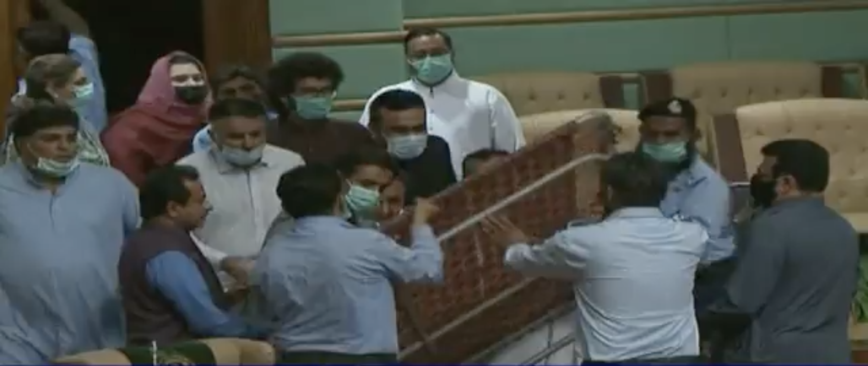 PTI members stage protest by bringing charpoy to Sindh Assembly