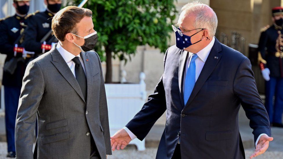 Messages from Macron to Morrison leaked amid submarine deal row