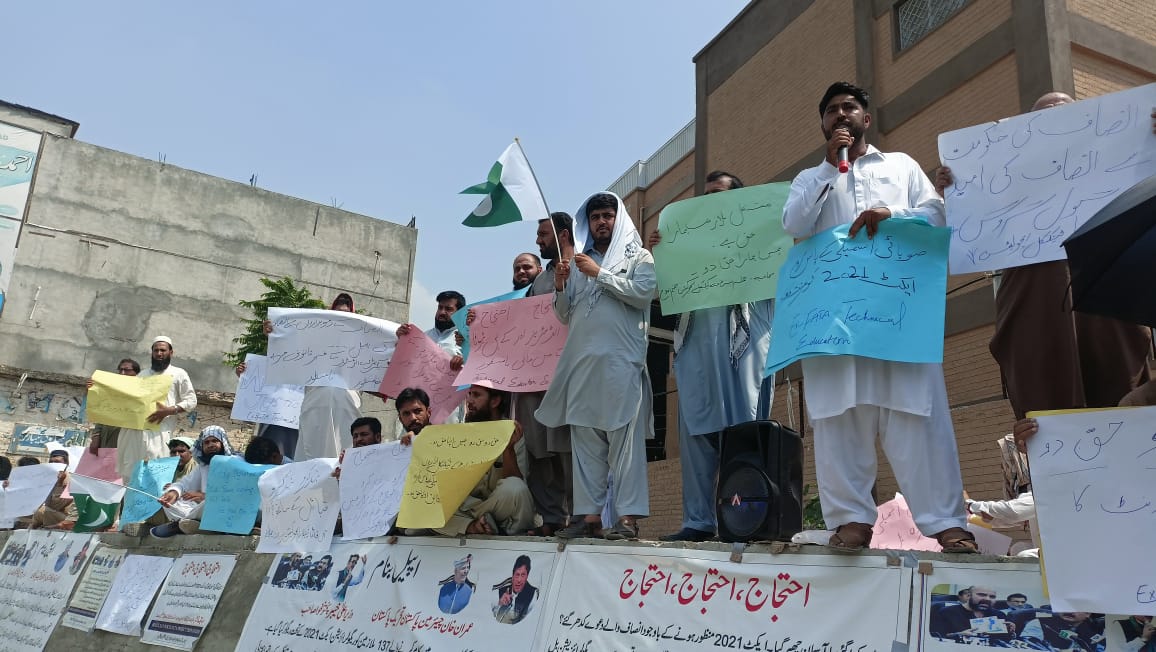 Education staff holds demo outside CM KP House for demands