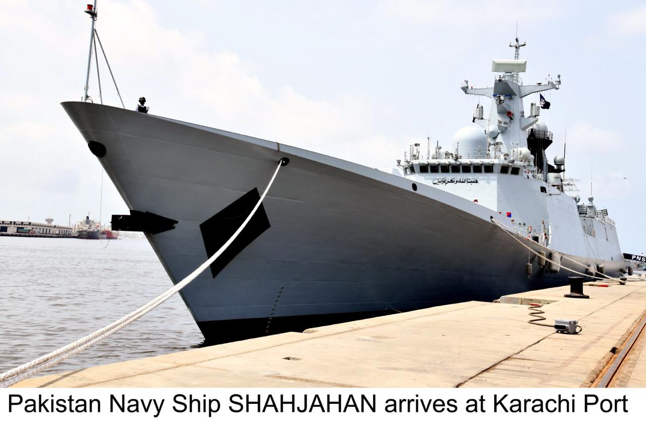 Newly commissioned Naval ship PNS Shahjahan arrives in Karachi from China