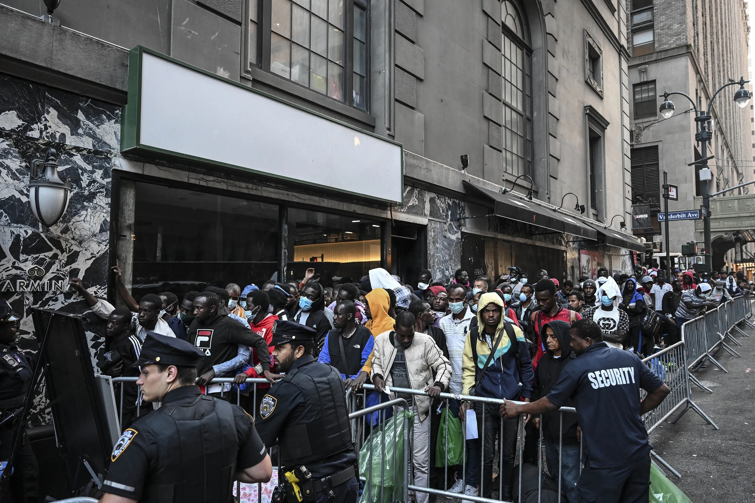 Migrants outside Roosevelt Hotel hoping for chance to stay in city’s shelter system