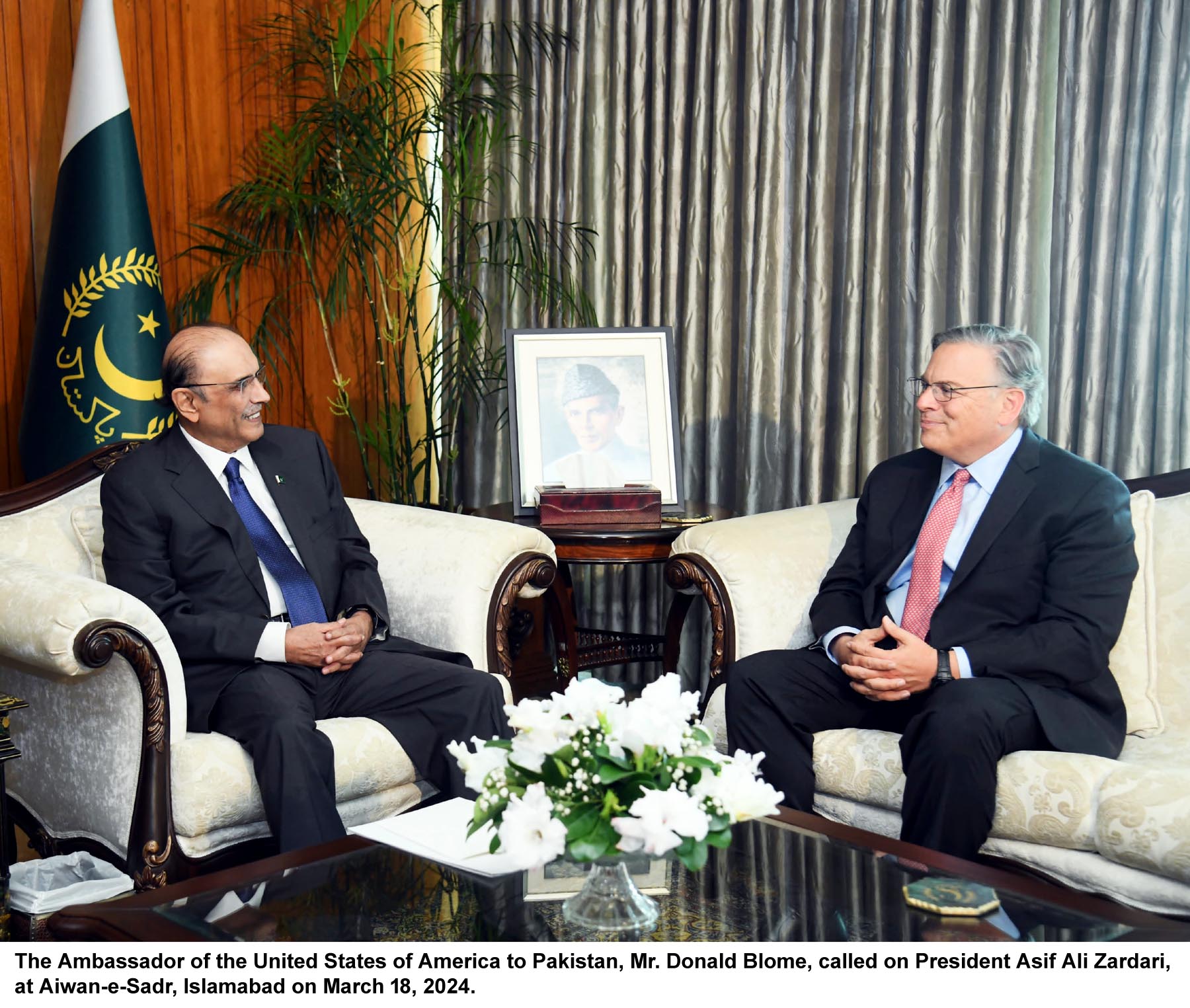 US envoy meets Zardari, Dar; discusses high level dialogue, fight against terrorism