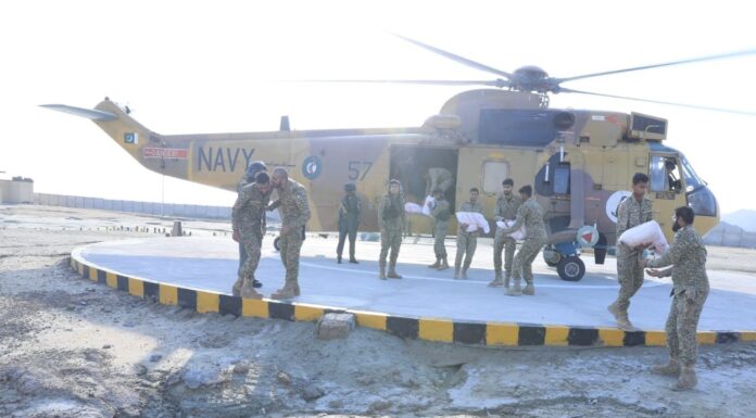 PN deploys helicopters in flood hit Gwadar to expedite rescue & relief operations