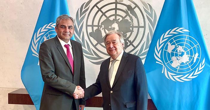 Interior Minister Mohsin Naqvi meets UN chief in New York