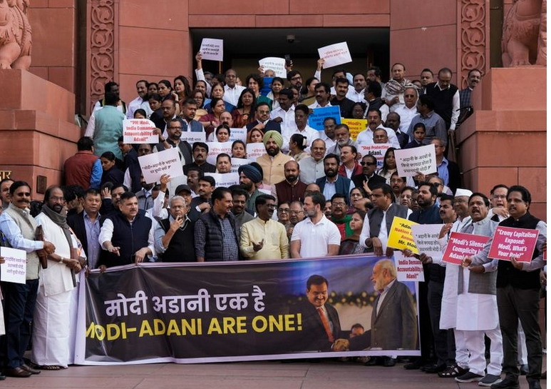 Indian opposition MPs protest on parliament premises over Adani scandal