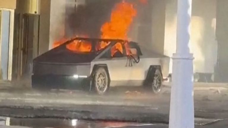 Tesla Cybertruck explodes outside Trump Las Vegas hotel