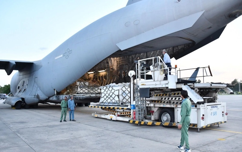 Another US consignment arrives carrying food, shelter, and emergency supplies