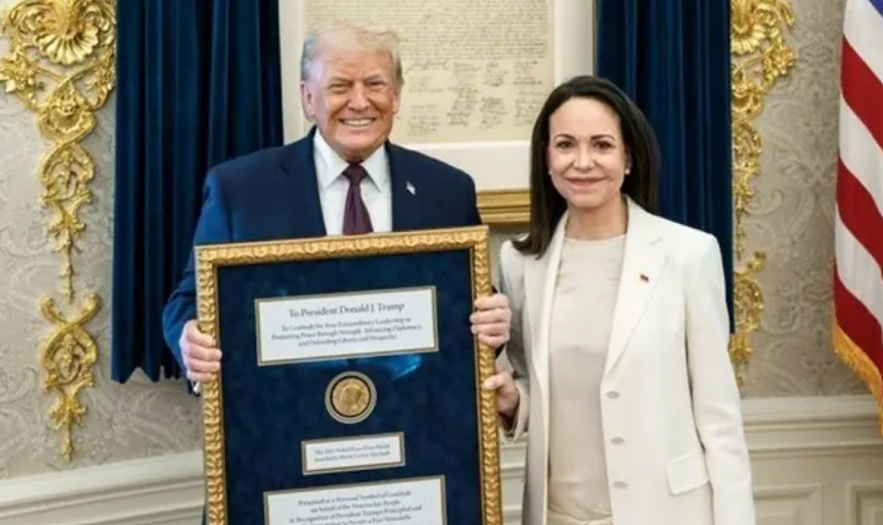 Trump accepts Nobel medal from Venezuelan opposition leader Machado